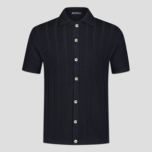 Southern Gents Cable Knit Polo -  Black