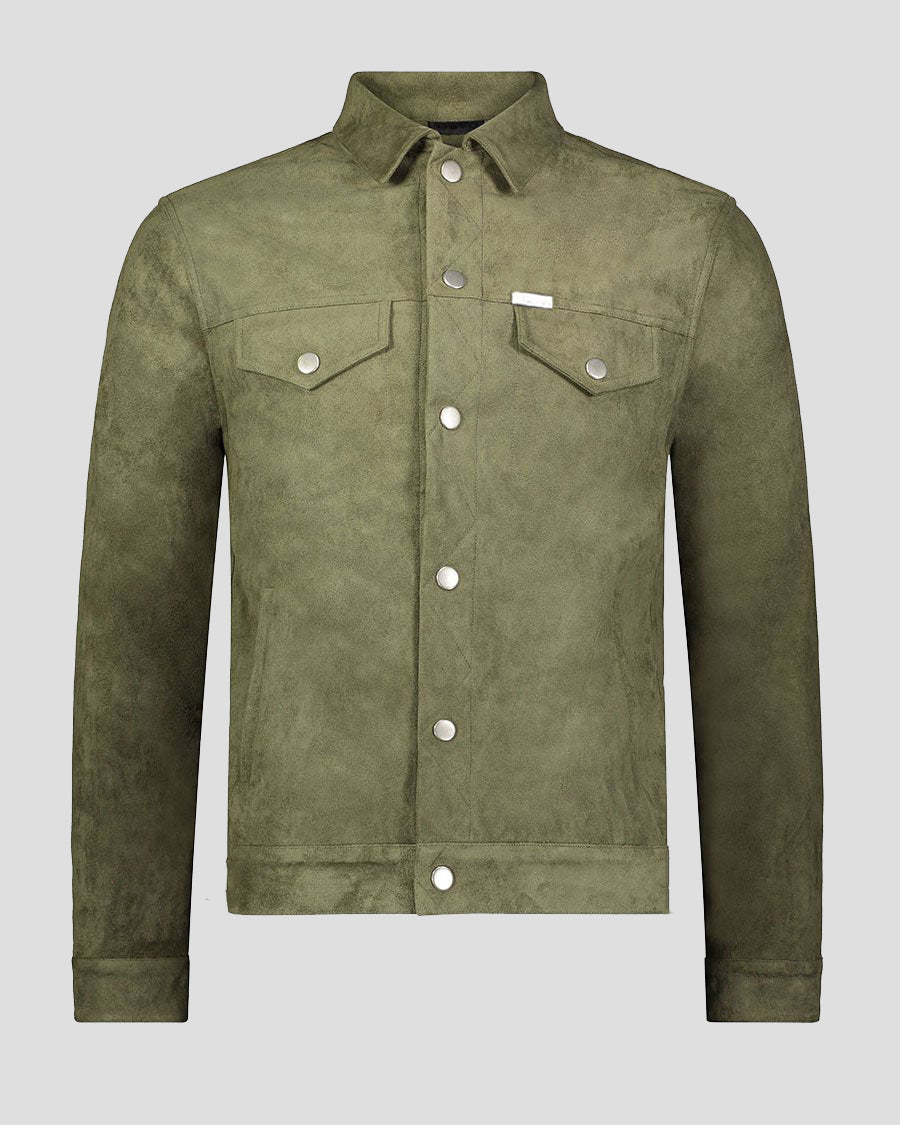 Southern Gents Suede Trucker Jacket - Olive