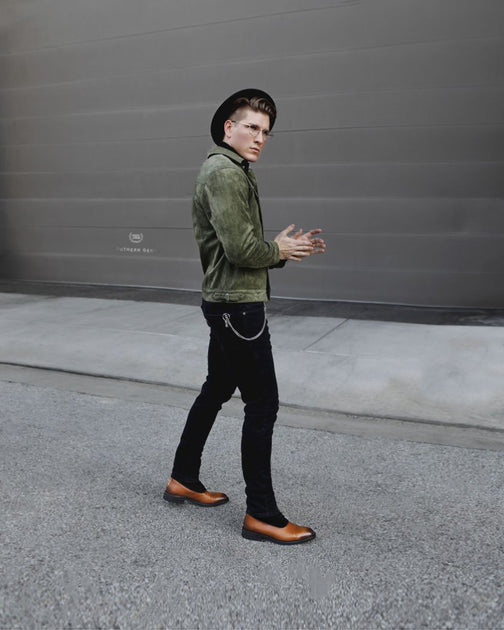 green suede trucker jacket