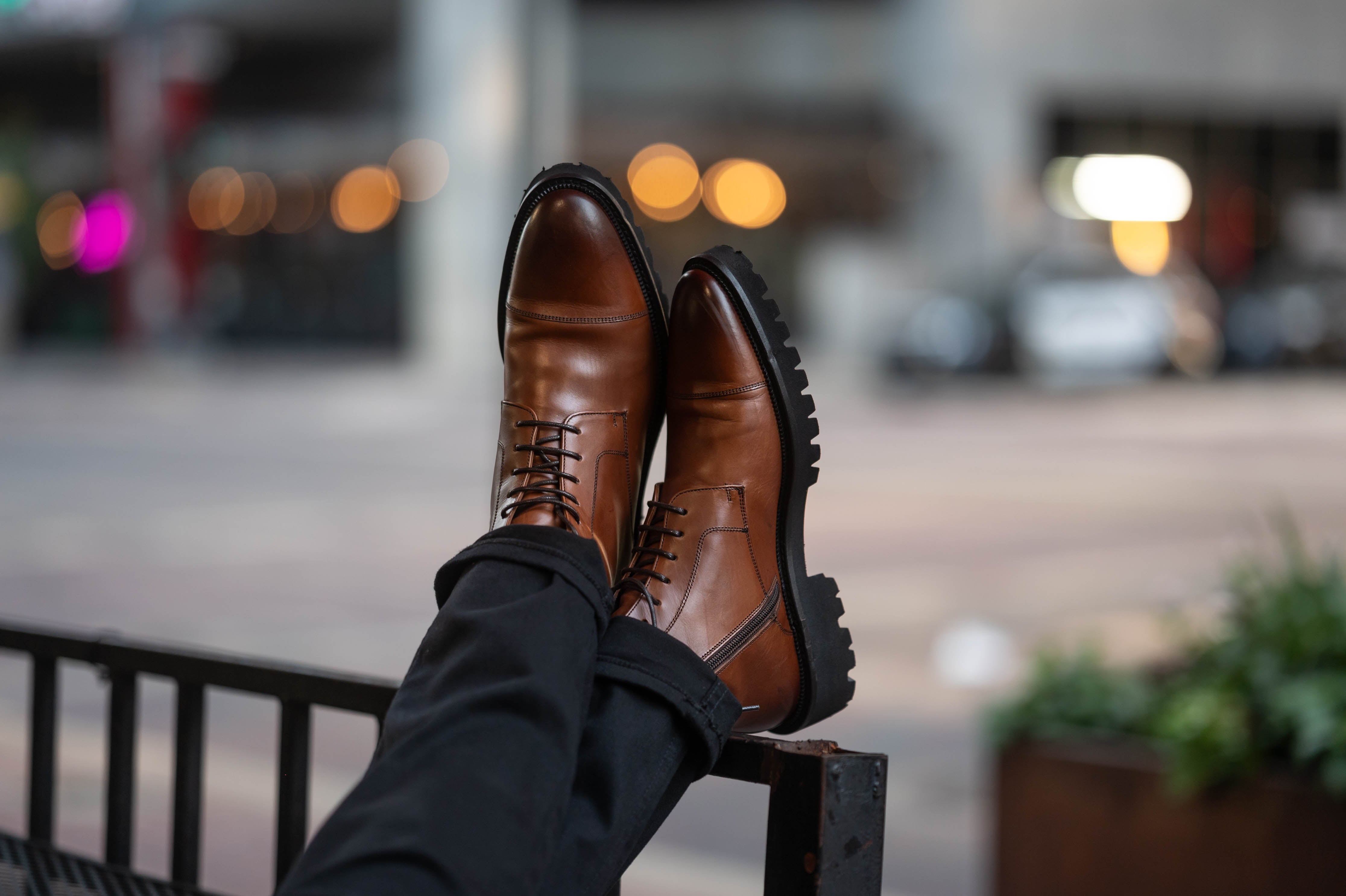 dress casual boots mens Handcrafted Black Deer Leather Dress Boot