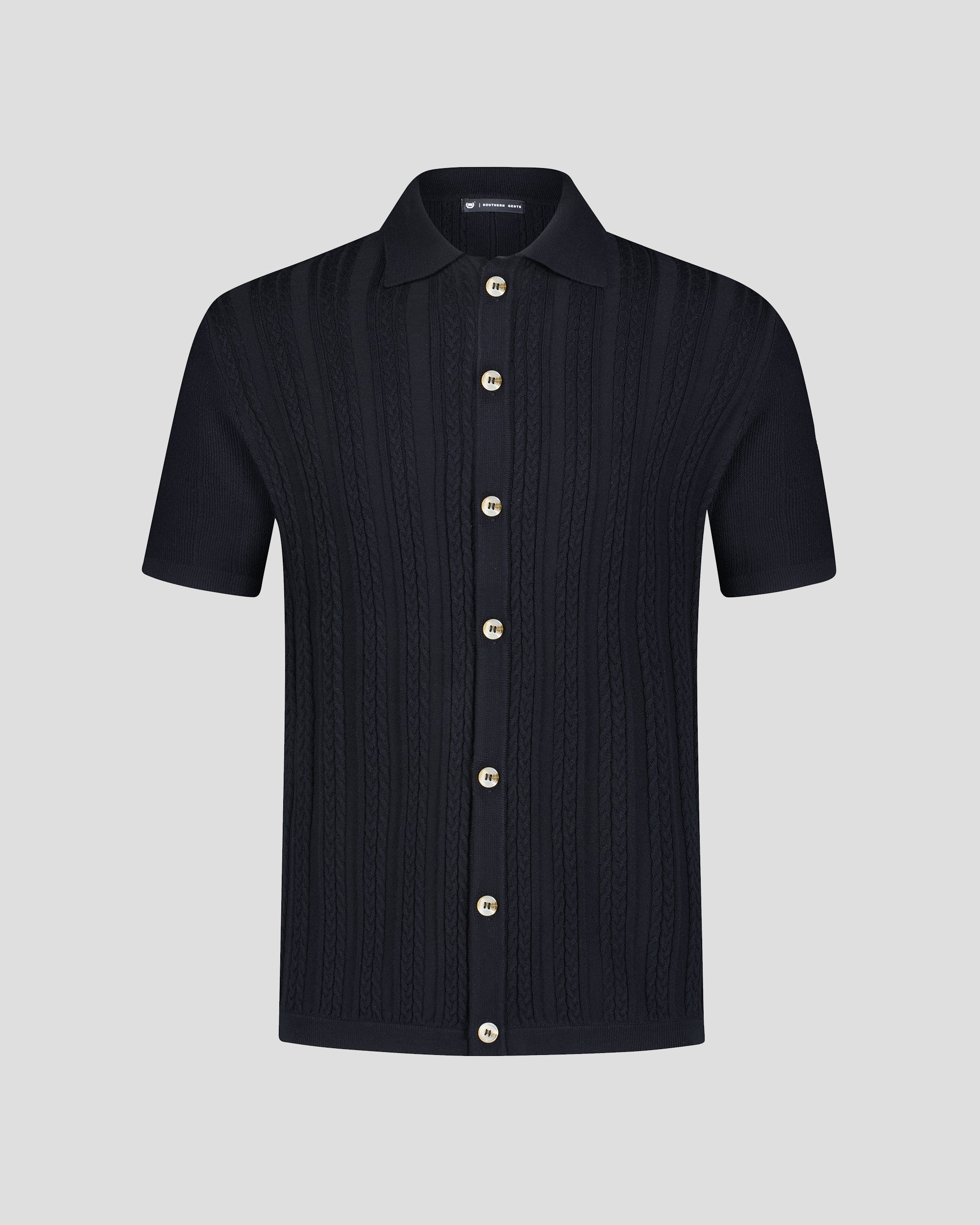 Button Down Polo | Black Cable Knit | Southern Gents Button Down Polo | Black Cable Knit | Southern Gents