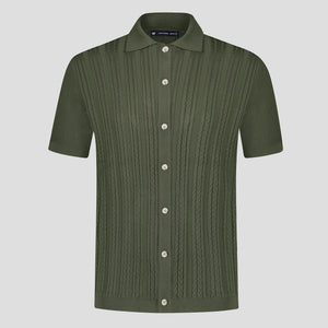 Southern Gents Cable Knit Polo - Olive Green