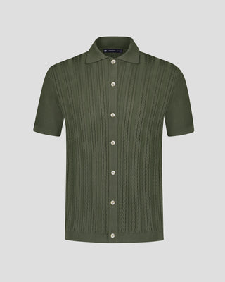 Southern Gents Cable Knit Polo - Olive Green
