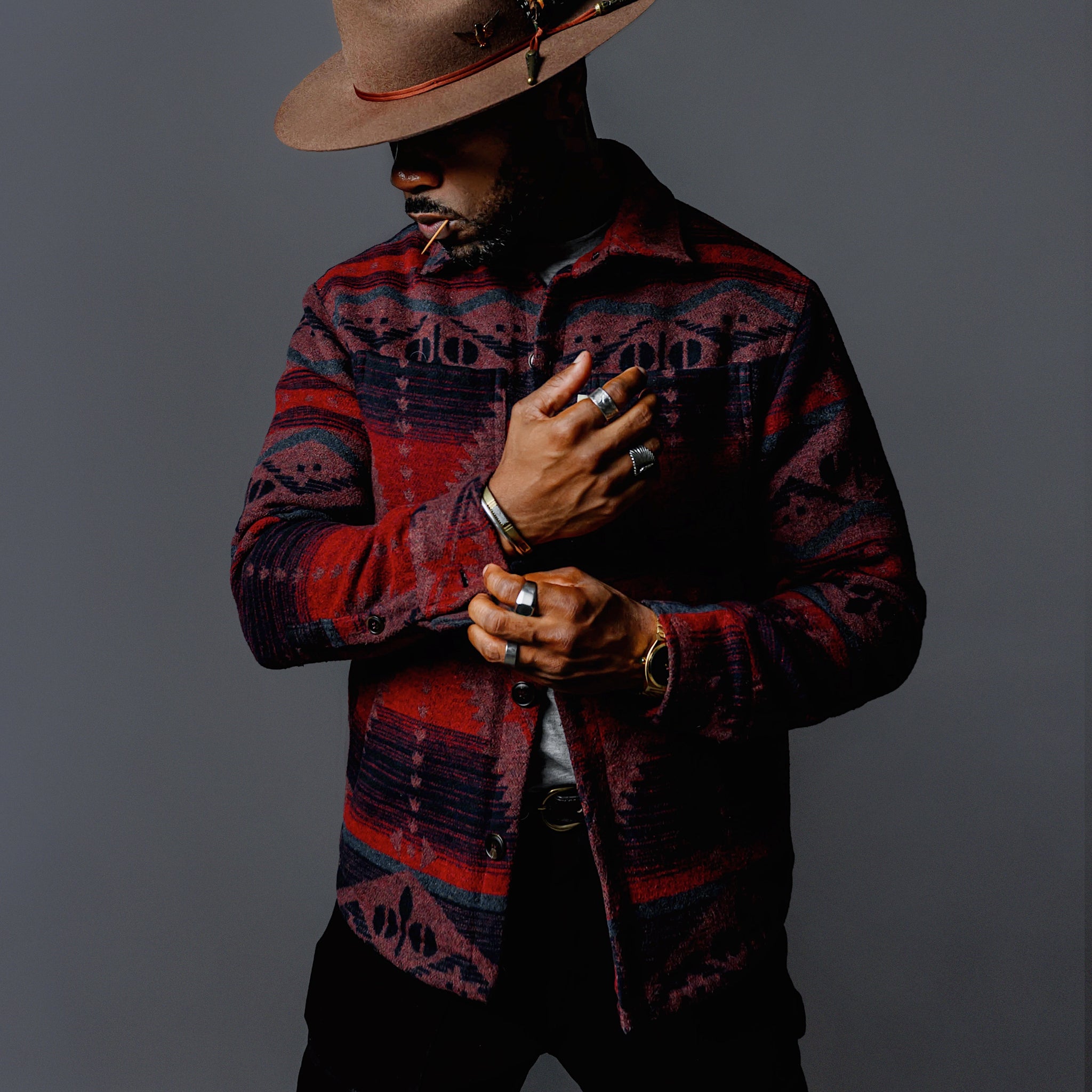 Southern Gents Quilted Overshirt Jacket - Navy + Beet