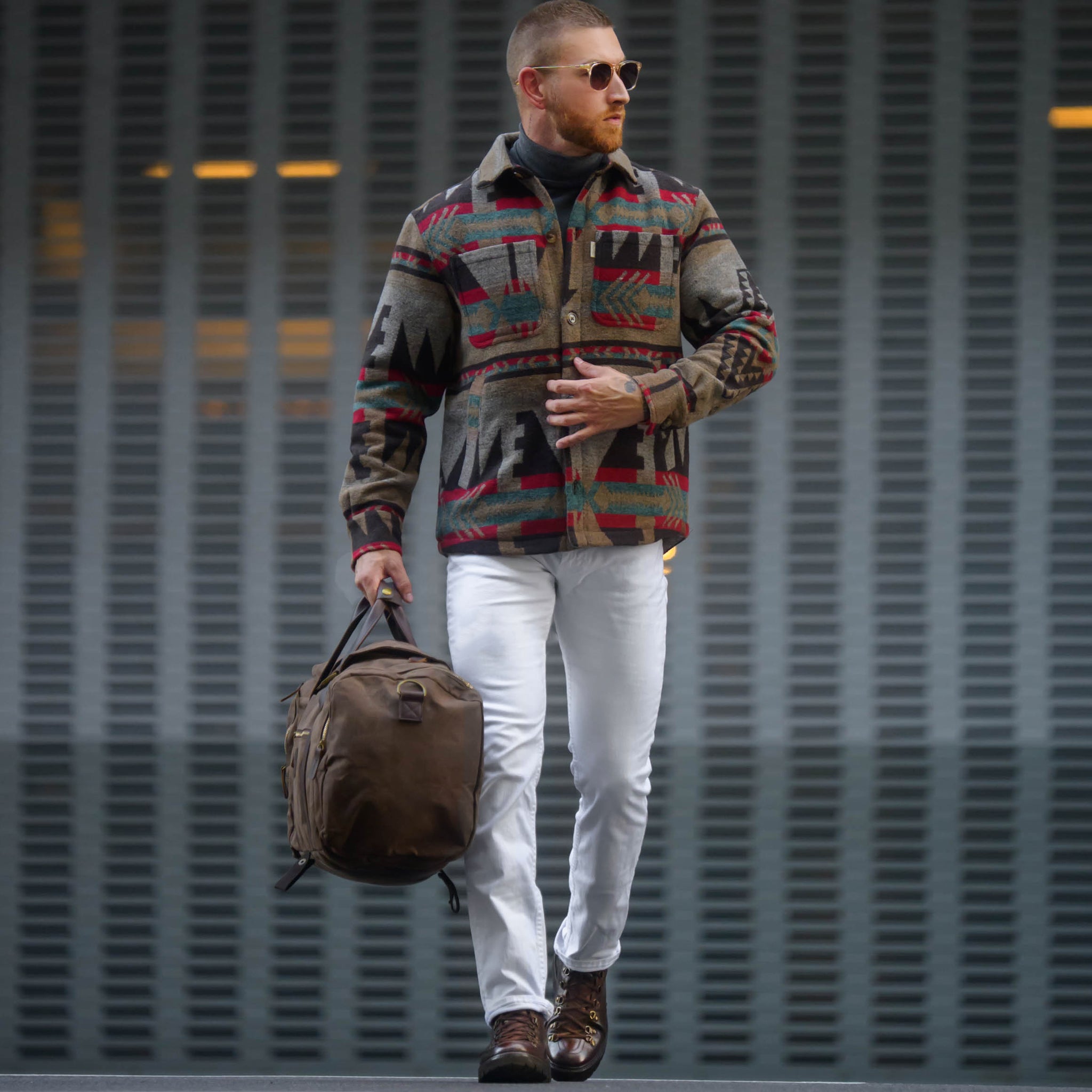 Southern Gents Aztec Overshirt - Brown + Teal