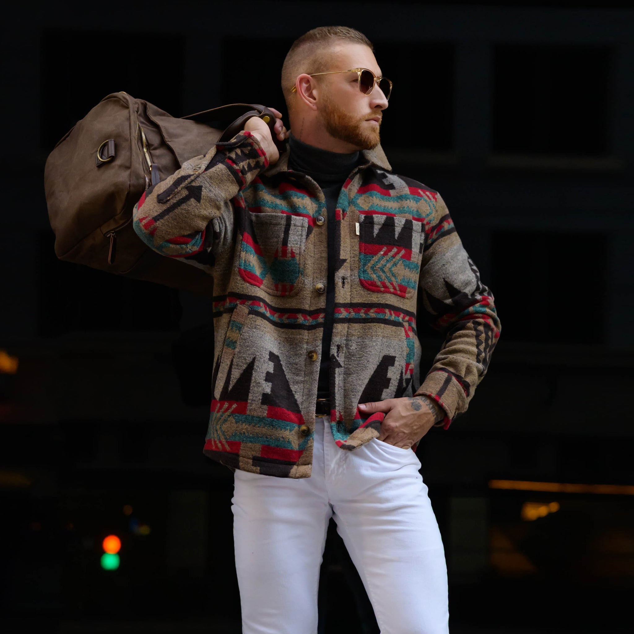 Southern Gents Aztec Overshirt - Brown + Teal