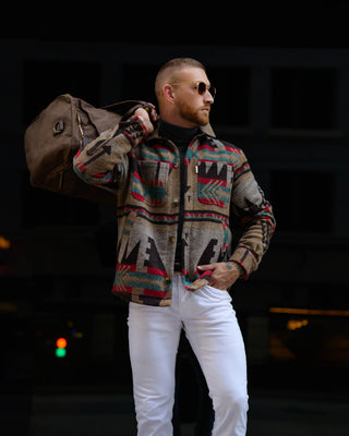 Southern Gents Aztec Overshirt - Brown + Teal