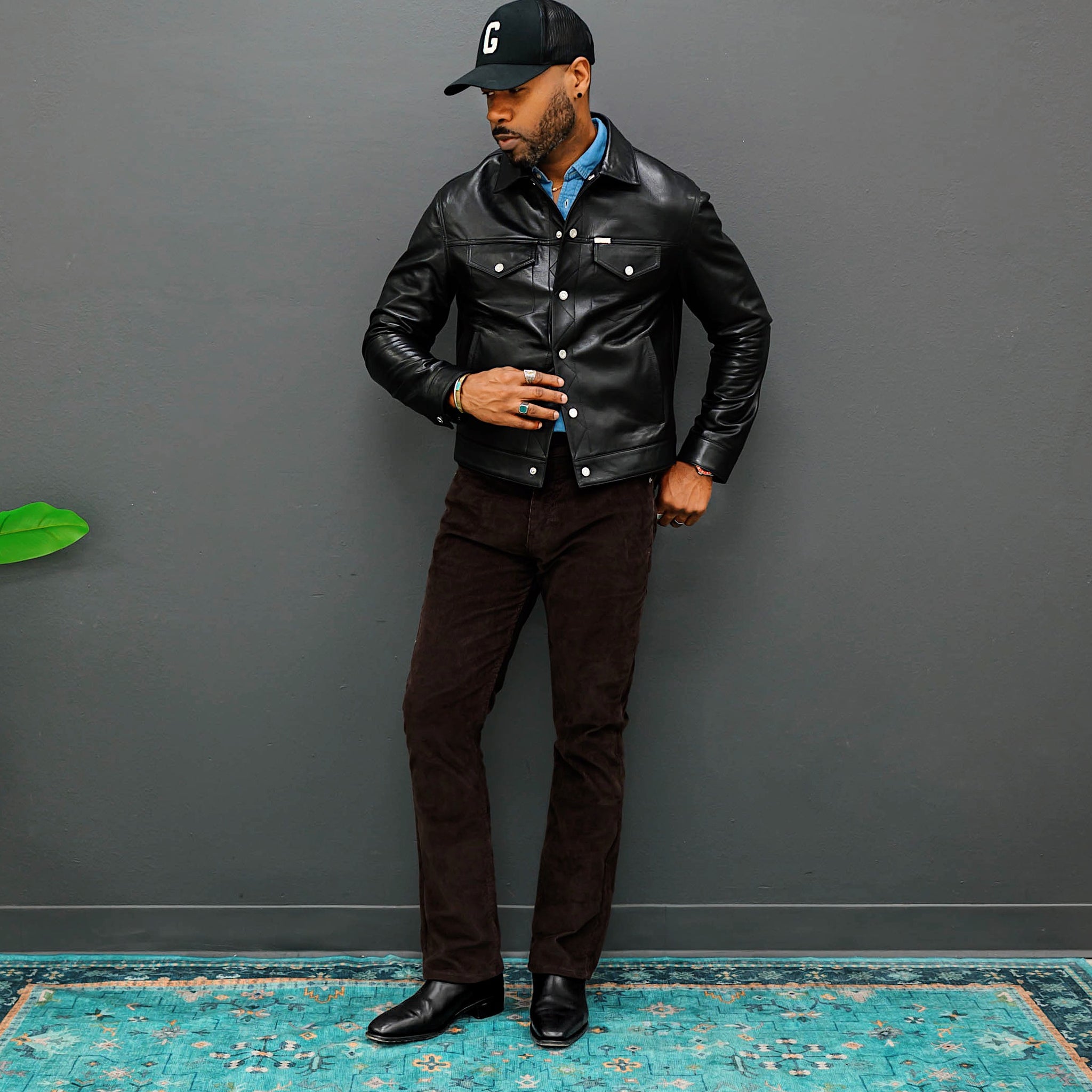 Southern Gents Signature Leather Trucker Jacket - Black
