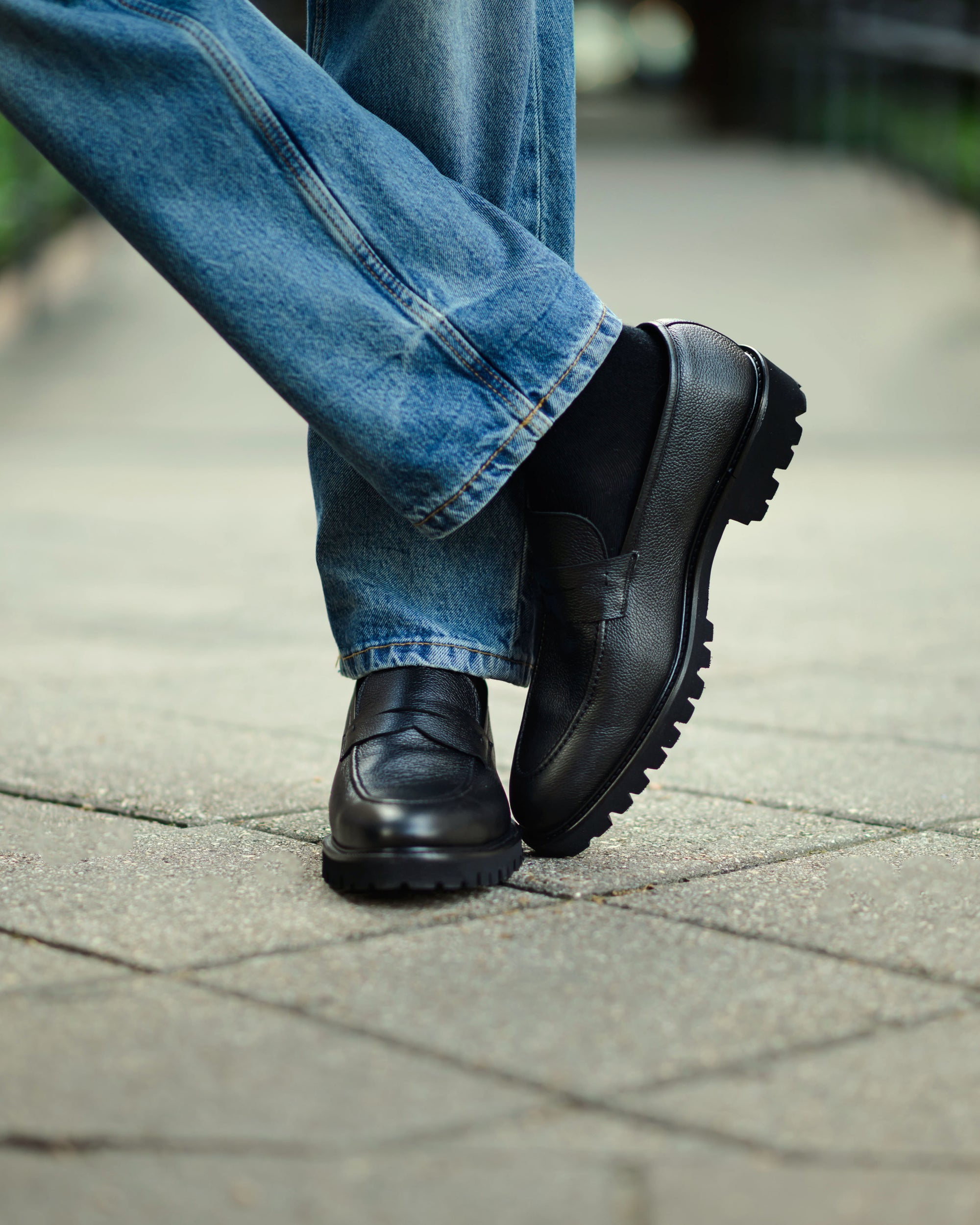 Black Penny Loafers For Men | Lug Sole | Southern Gents Black Penny Loafers For Men | Lug Sole | Southern Gents