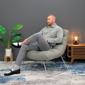 Southern Gents Grey Suede rucker Jacket and Black White Penny Loafer