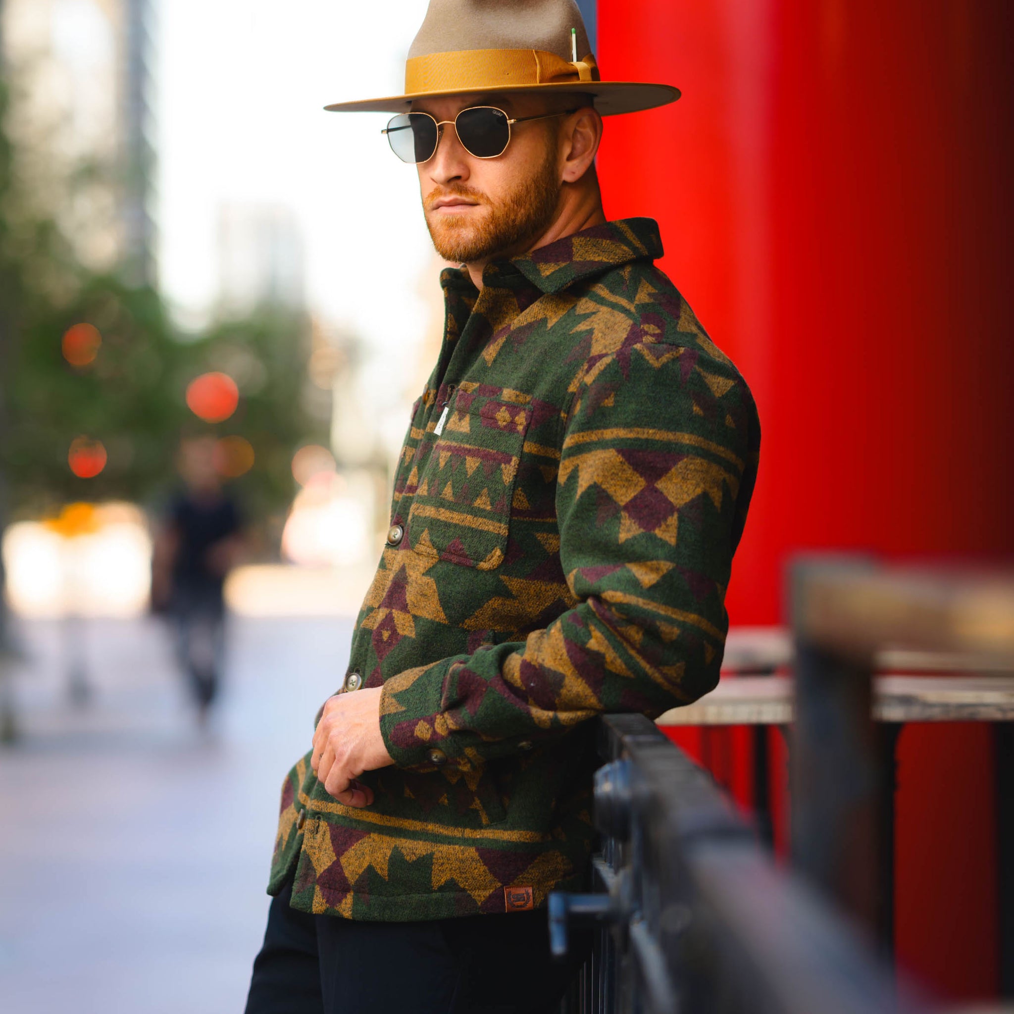 Southern Gents Aztec Overshirt - Military + Mustard