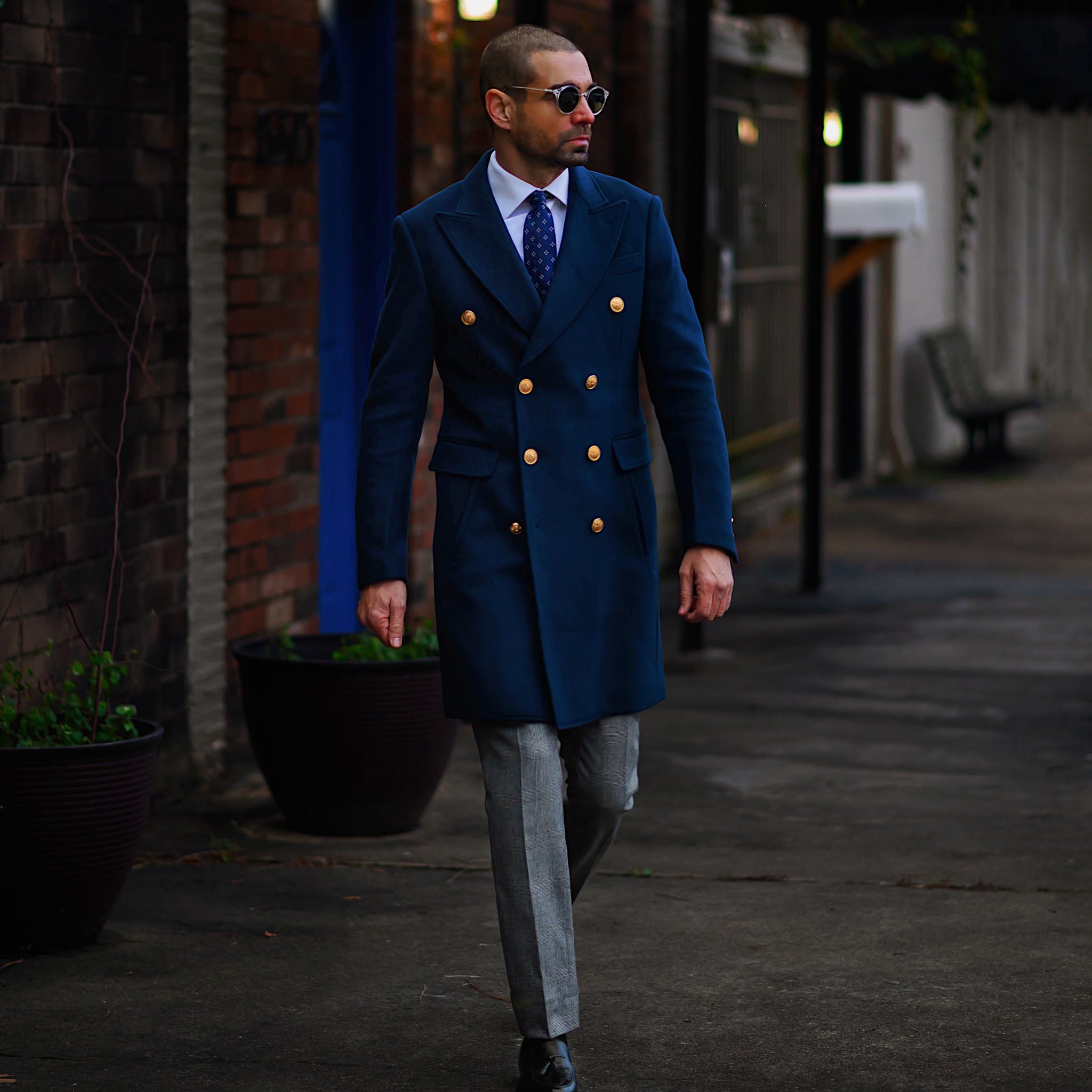 SG Men's Anniversary V Double Breasted Topcoat – Navy + Gold