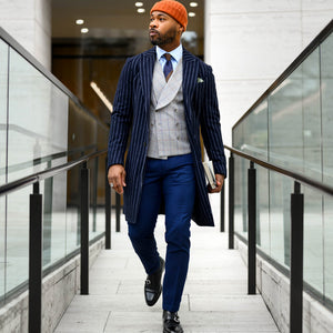 Southern Gents Singlebreasted Navy Pinstripe Overcoat