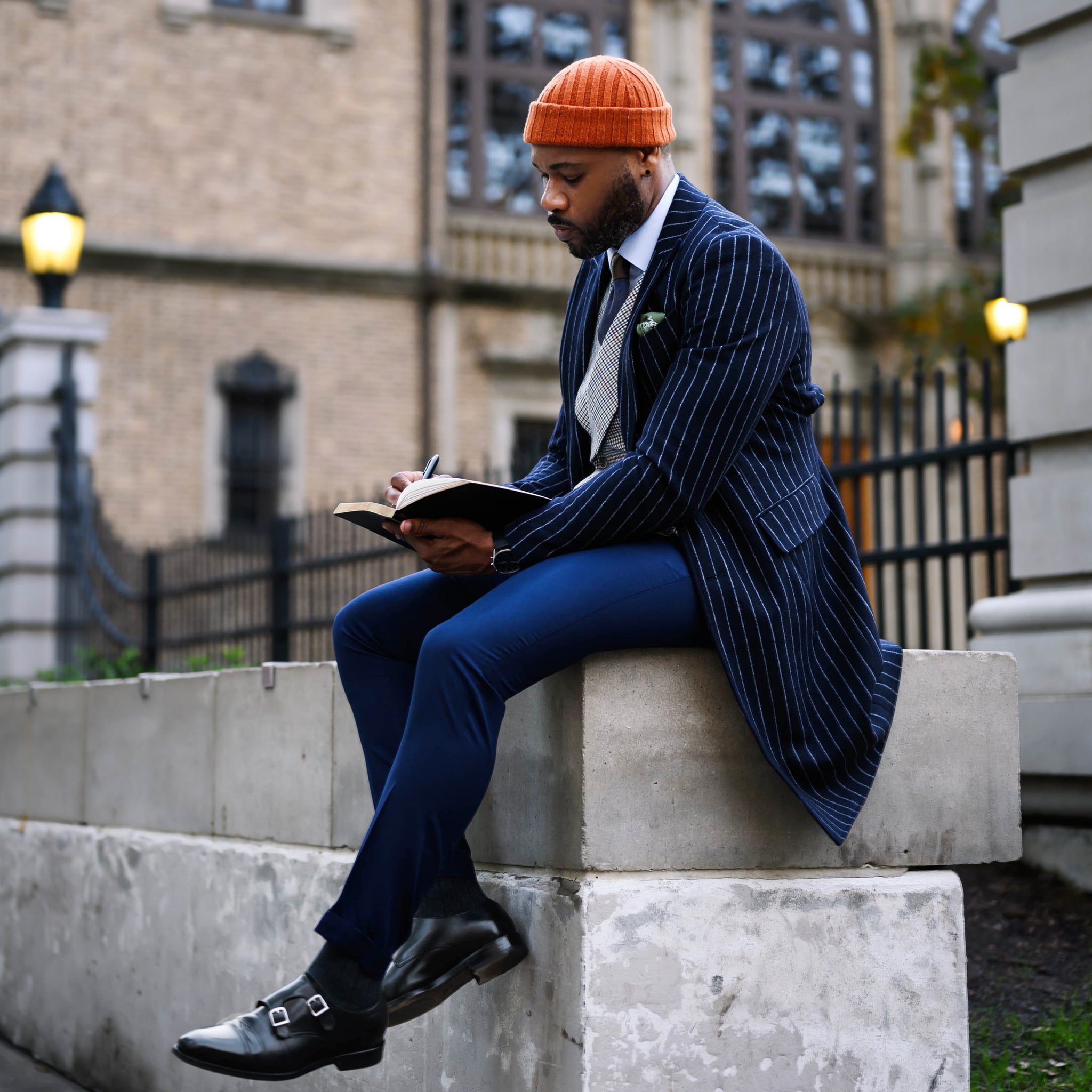Southern Gents Singlebreasted Navy Pinstripe Overcoat