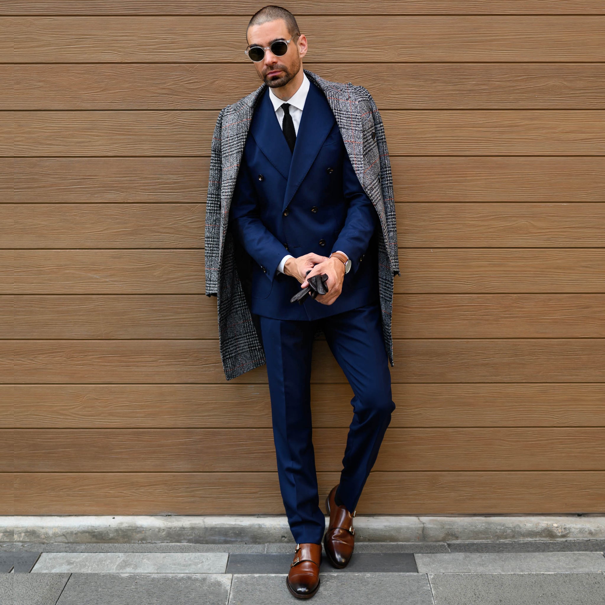 Southern Gents Doublebreasted Grey Plaid Coat and Doublebreasted Navy Suit 