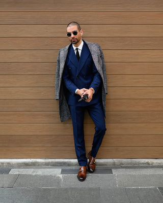 Southern Gents Doublebreasted Grey Plaid Coat and Doublebreasted Navy Suit 