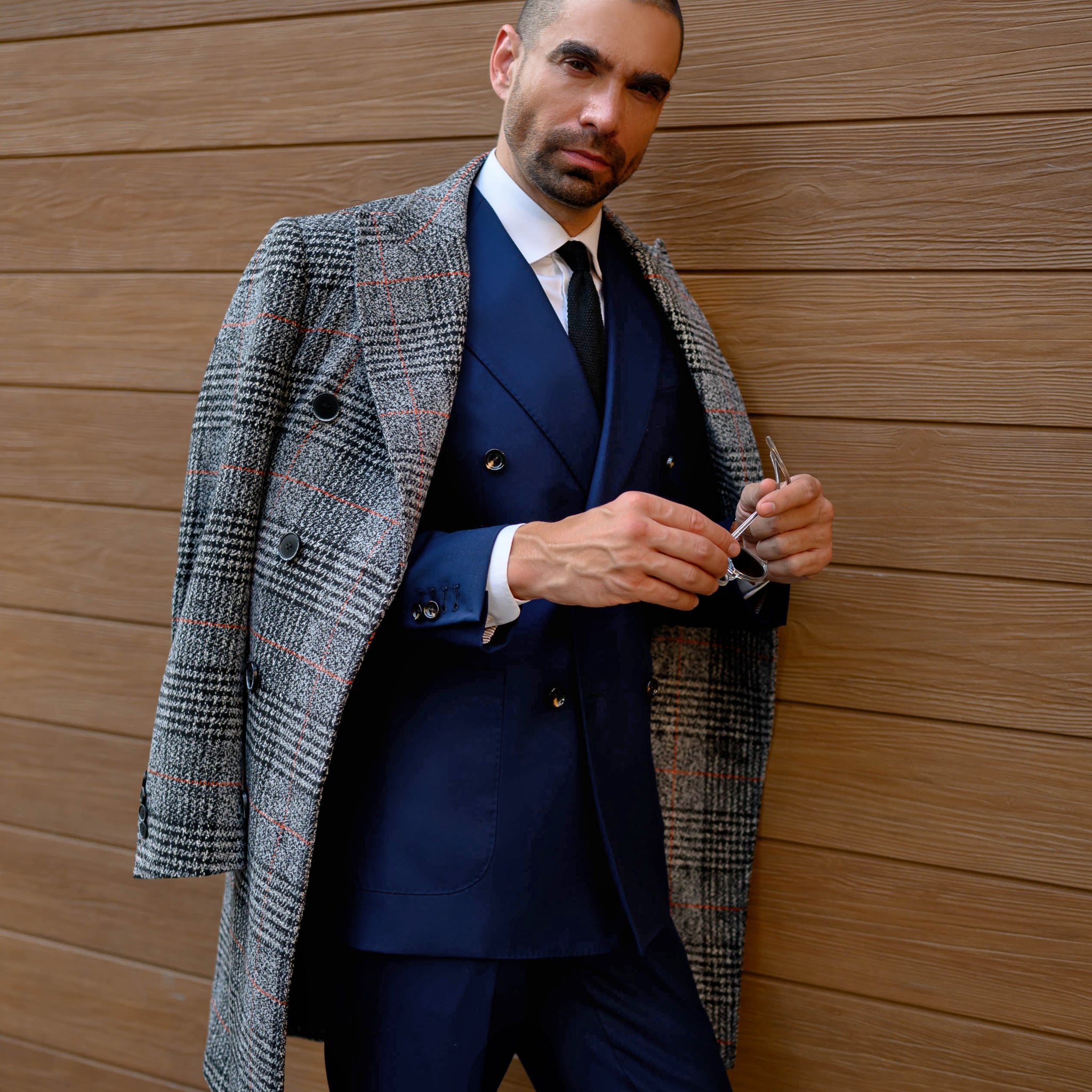 Southern Gents Doublebreasted Grey Plaid Coat and Doublebreasted Navy Suit 