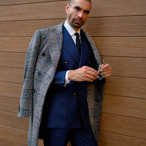 Southern Gents Doublebreasted Grey Plaid Coat and Doublebreasted Navy Suit 
