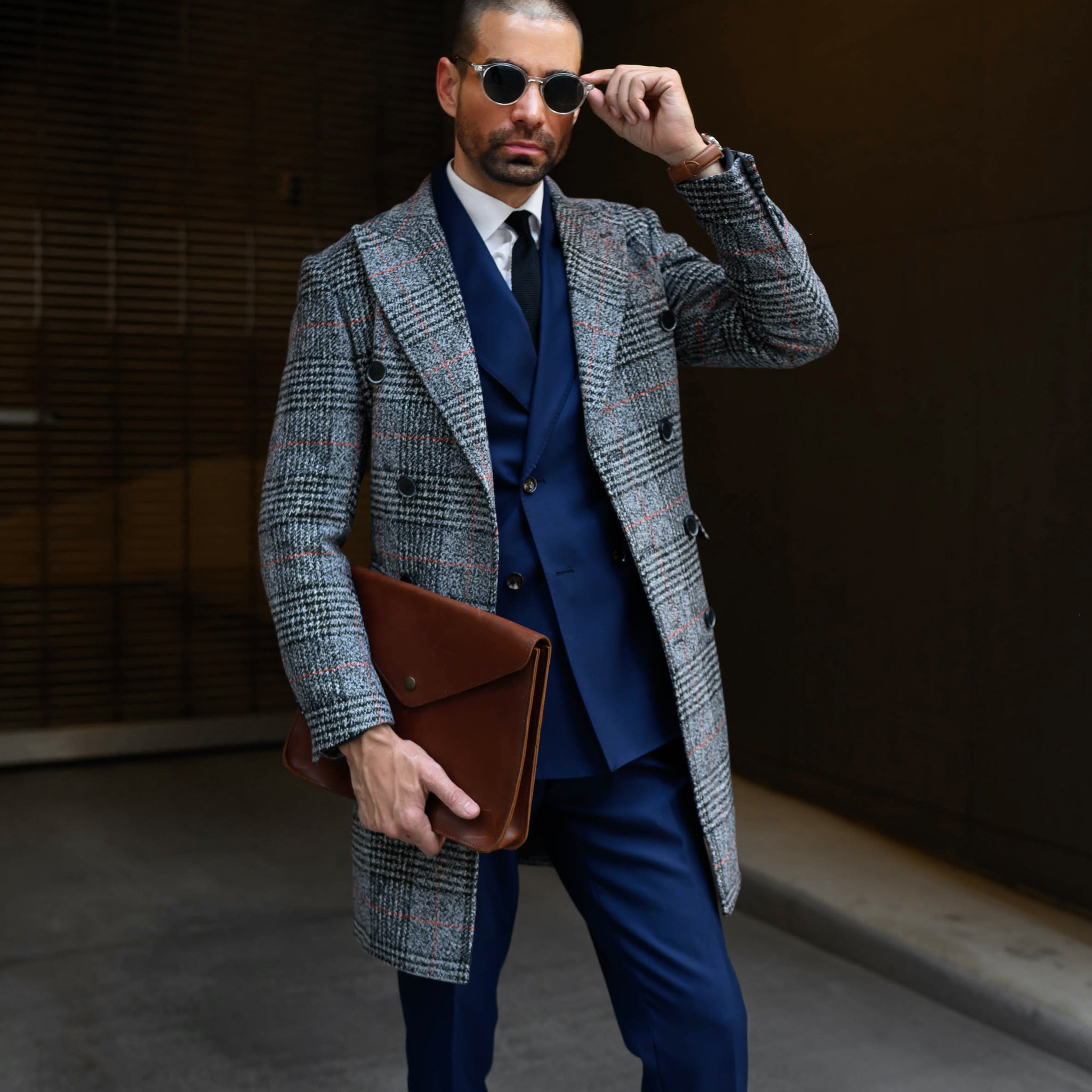 Southern Gents Doublebreasted Grey Plaid Coat and Doublebreasted Navy Suit 
