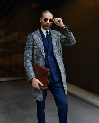 Southern Gents Doublebreasted Grey Plaid Coat and Doublebreasted Navy Suit 
