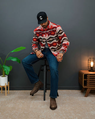 Southern Gents Aztec Overshirt - Burgundy + Brown