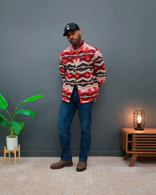 Southern Gents Aztec Overshirt - Burgundy + Brown