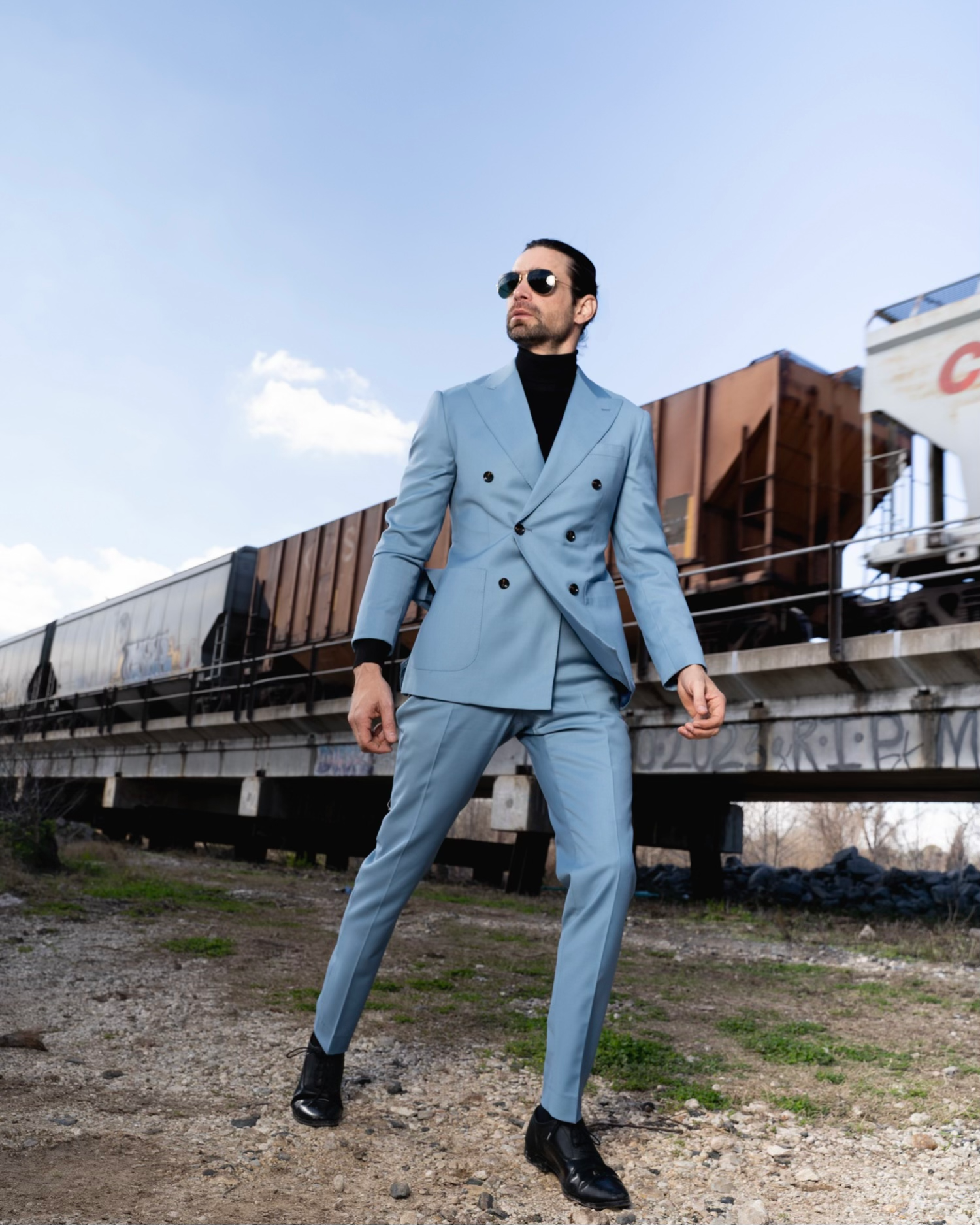 Teal double 2025 breasted suit