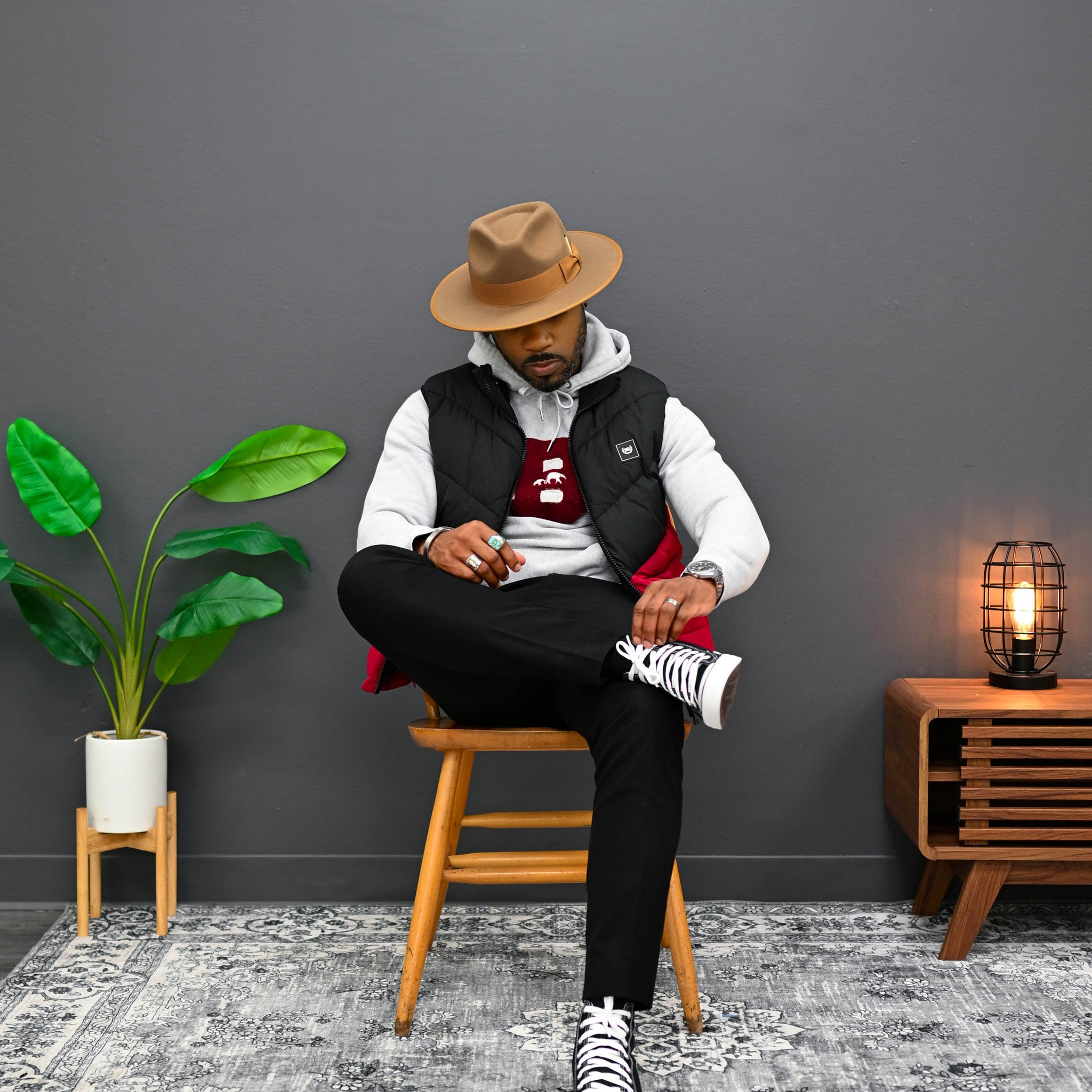 Southern Gents Puffer Vest - Black + Red
