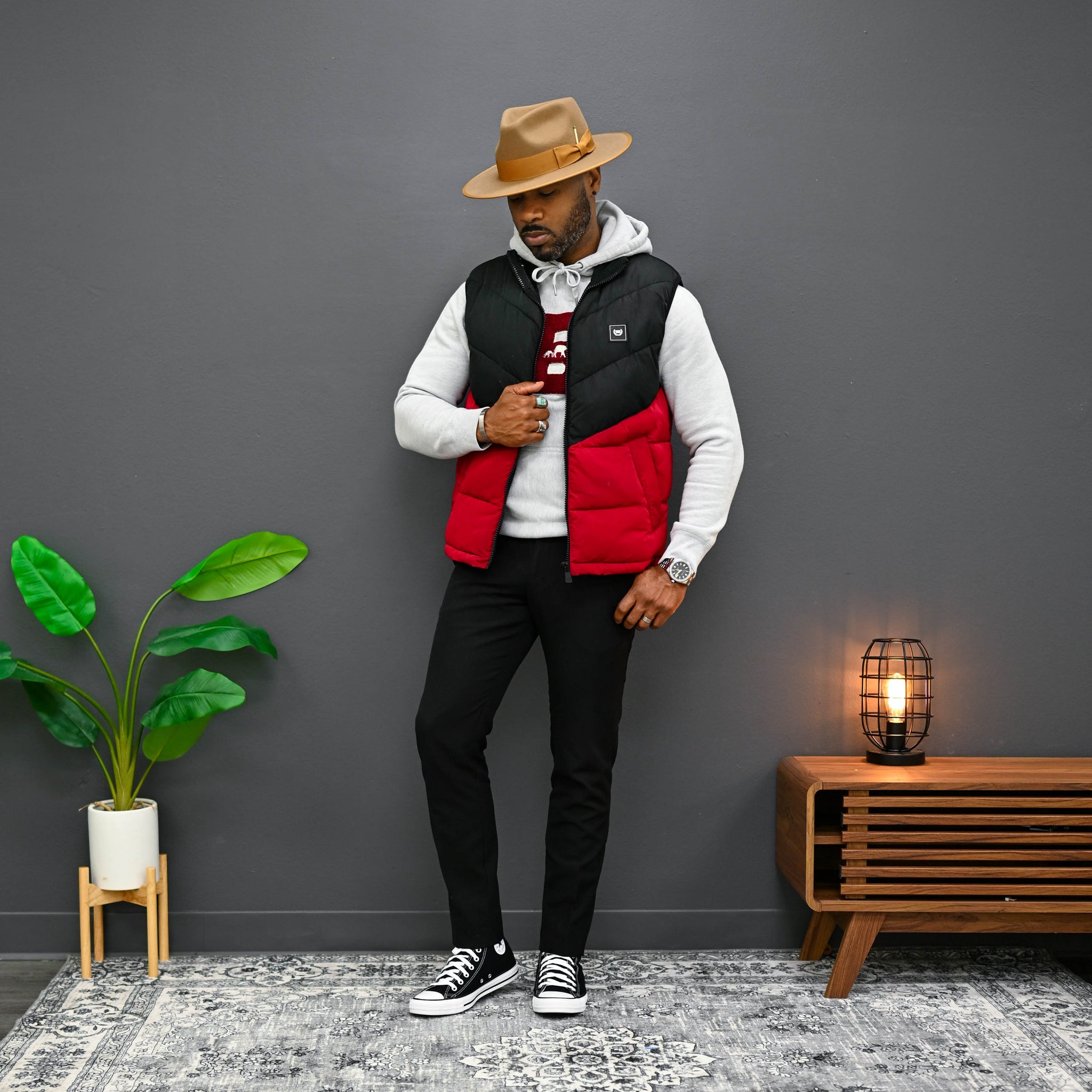 Southern Gents Puffer Vest - Black + Red