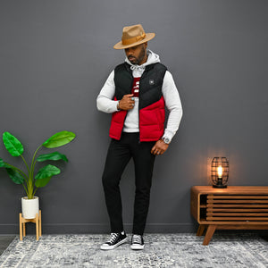 Southern Gents Puffer Vest - Black + Red