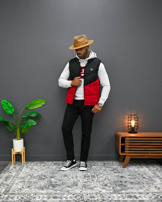 Southern Gents Puffer Vest - Black + Red