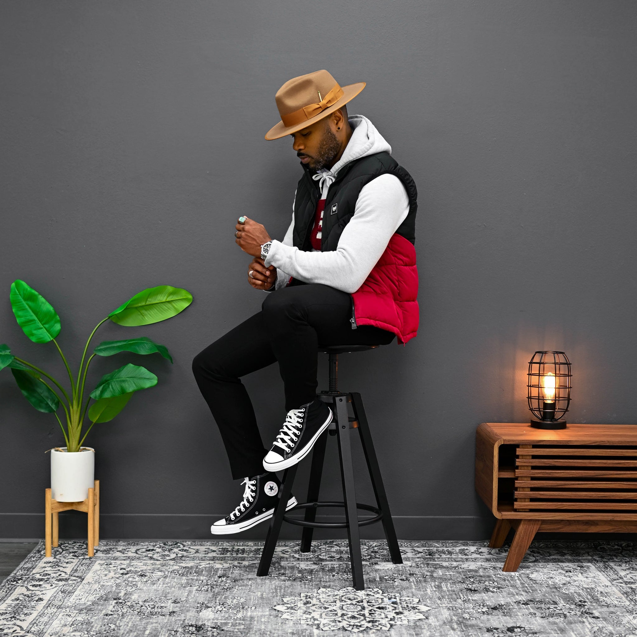 Southern Gents Puffer Vest - Black + Red