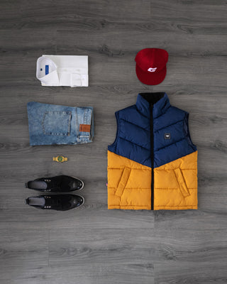 Southern Gents Puffer Vest - Navy + Mustard
