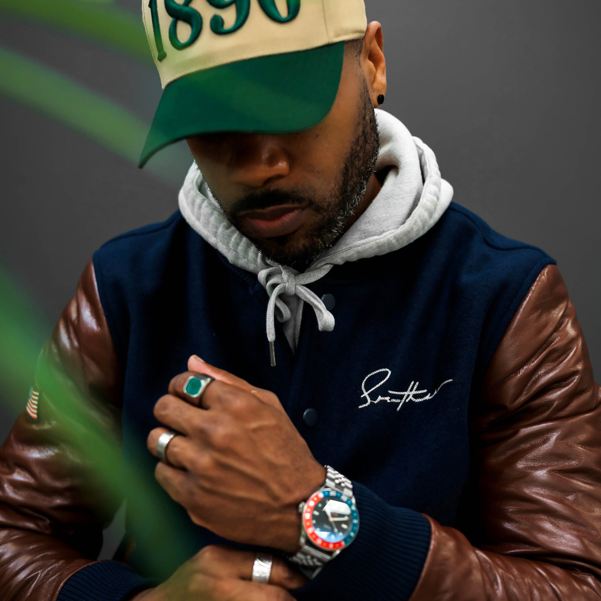 Southern Gents Signature Vintage Varsity Jacket - Navy + Brown 