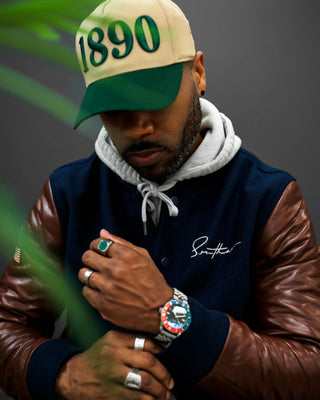 Southern Gents Signature Vintage Varsity Jacket - Navy + Brown 