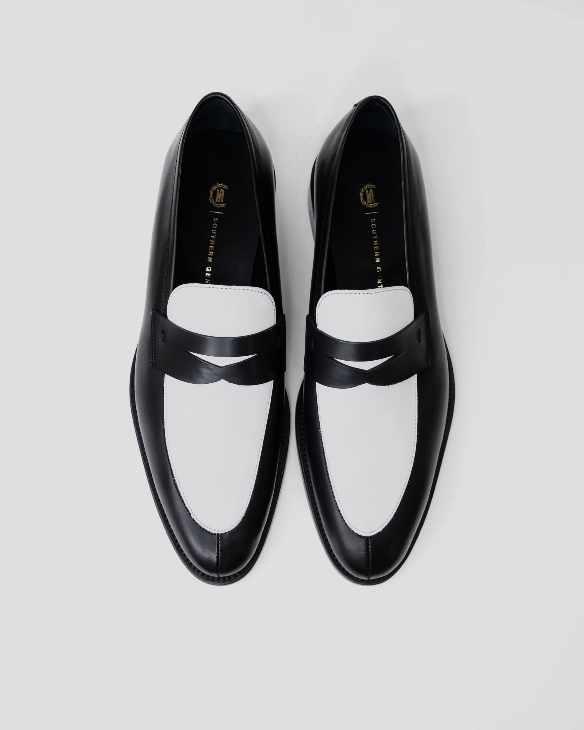 Leather Penny Loafers | Black & White | Southern Gents Leather Penny Loafers | Black & White | Southern Gents