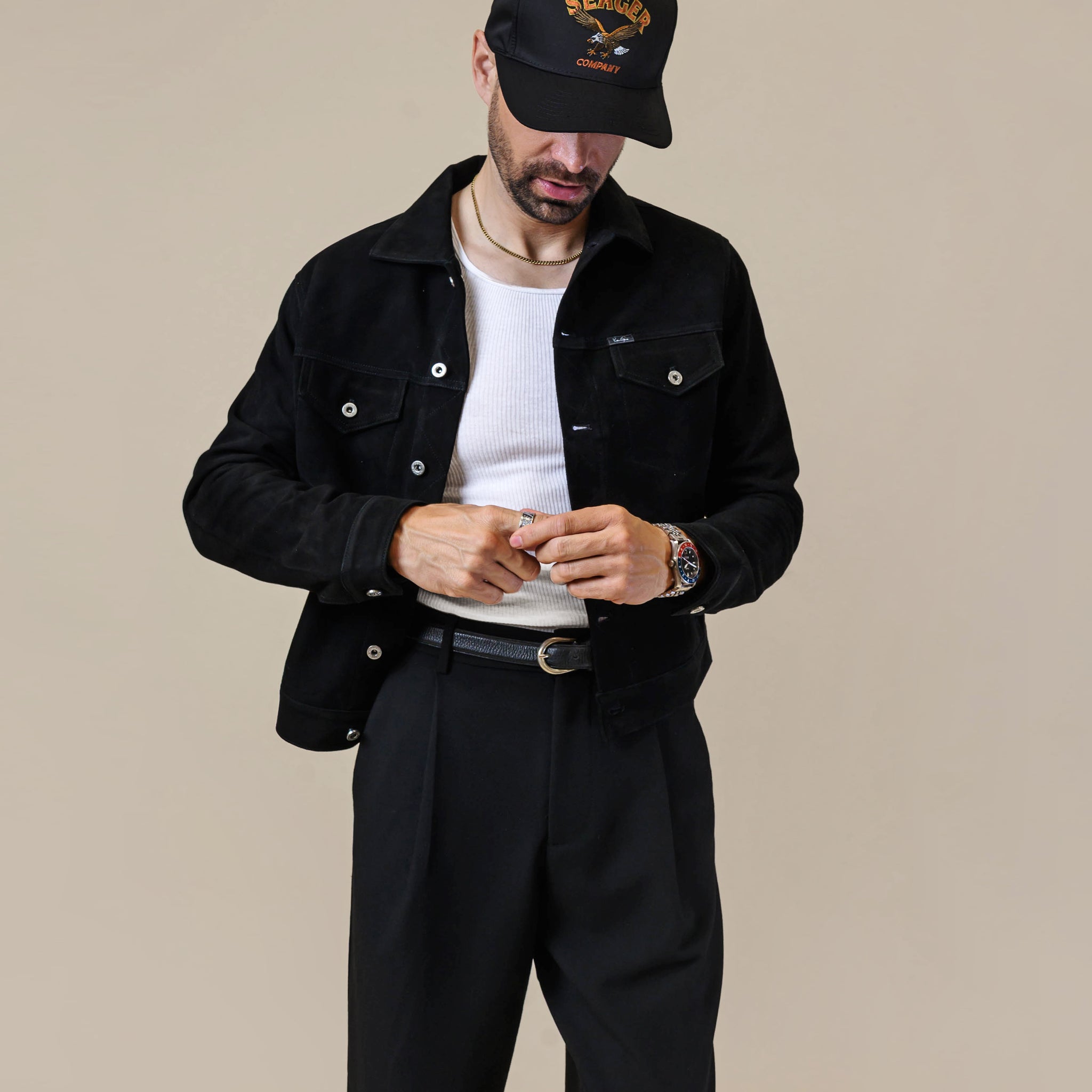 Southern Gents Genuine Suede Trucker Jacket - Black