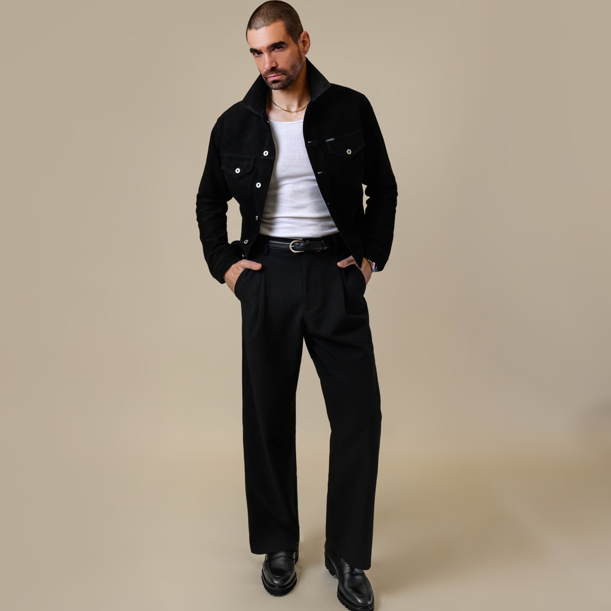 Southern Gents Genuine Suede Trucker Jacket - Black