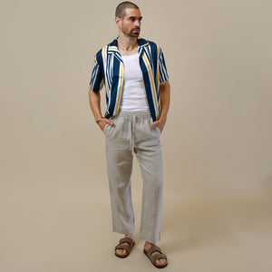 Southern Gents Camp Collar Shirt - Navy + Gold Stripe