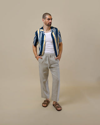 Southern Gents Camp Collar Shirt - Navy + Gold Stripe