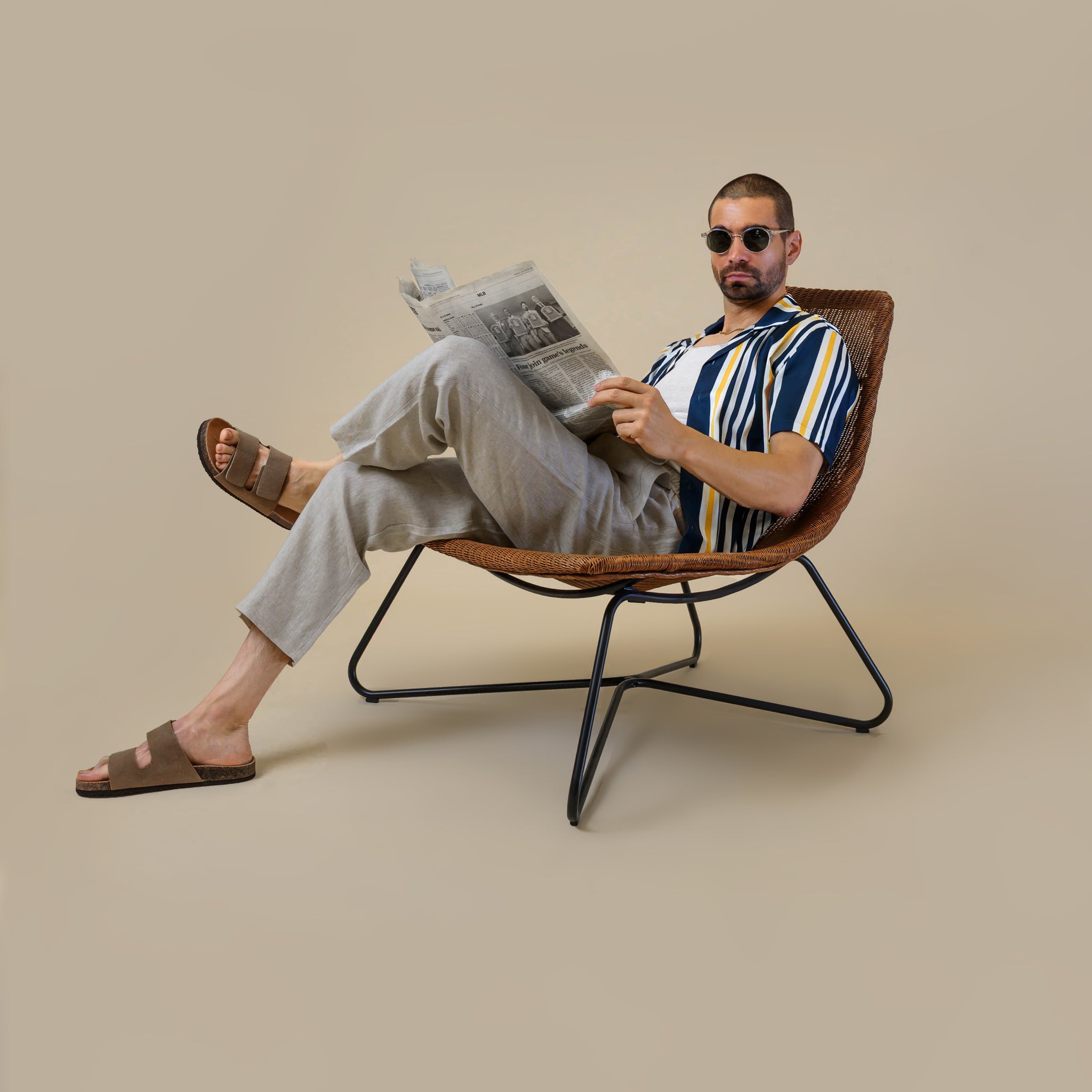 Southern Gents Camp Collar Shirt - Navy + Gold Stripe