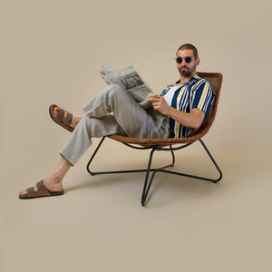 Southern Gents Camp Collar Shirt - Navy + Gold Stripe