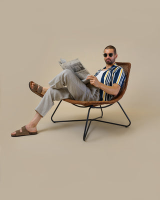 Southern Gents Camp Collar Shirt - Navy + Gold Stripe