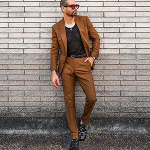 Southern Gents Tobacco Brown Suit Blazer and Dress Trouser with Black fisherman sandals
