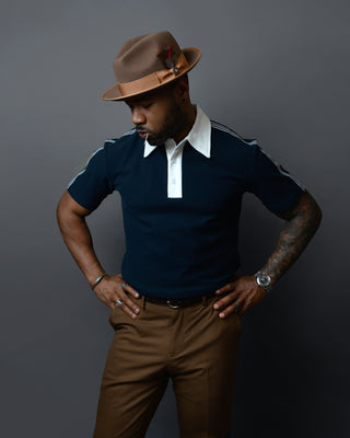 Southern Gents Vintage Cotton Polo - Navy + White