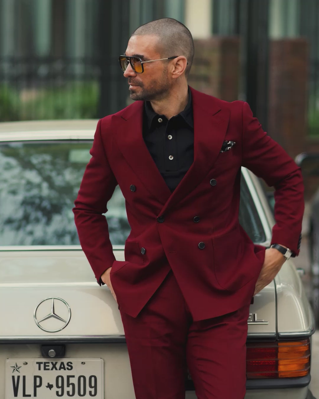 Southern Gents Double Breasted Blazer in Burgundy and Vintage Polo - Black 