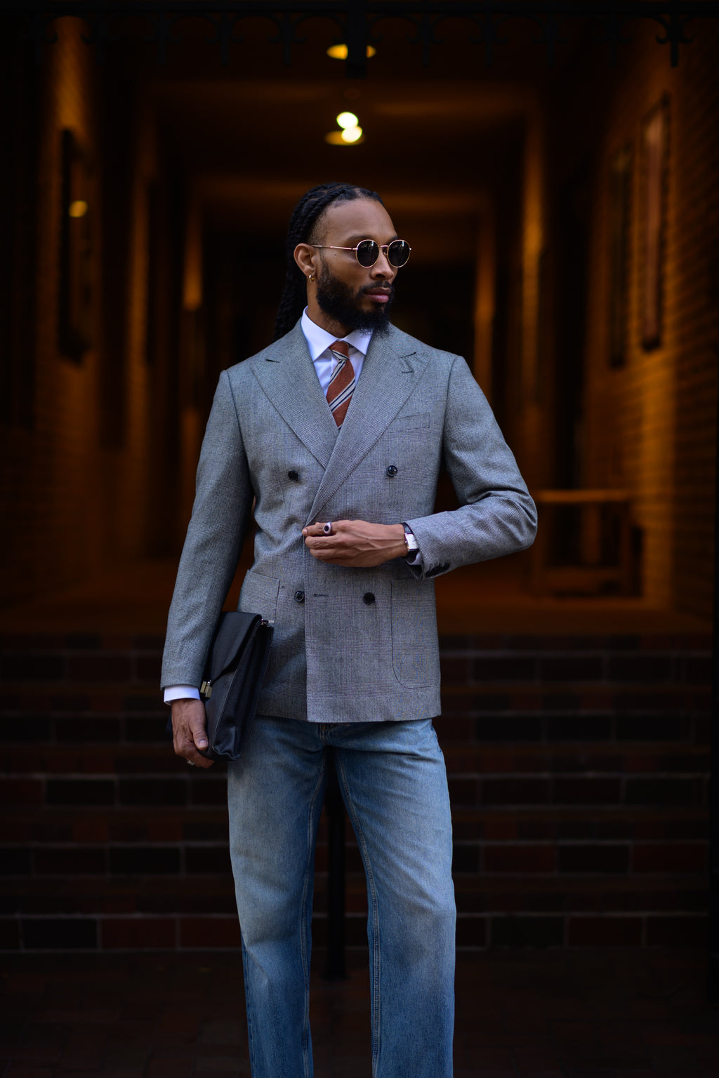 Southern Gents Double Breasted Blazer in Grey Houndstooth. 