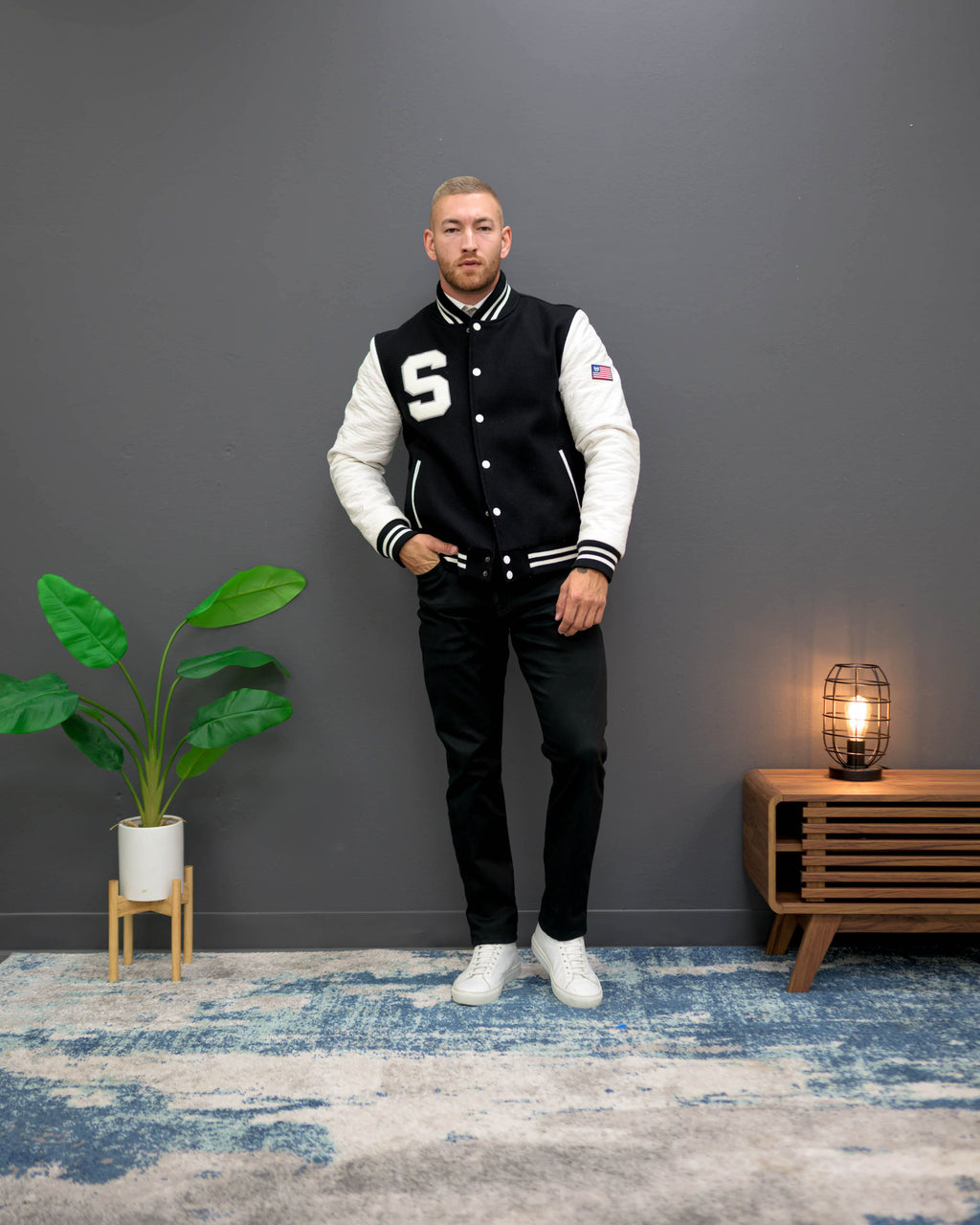 Southern Gents Varsity Jacket - Black + White