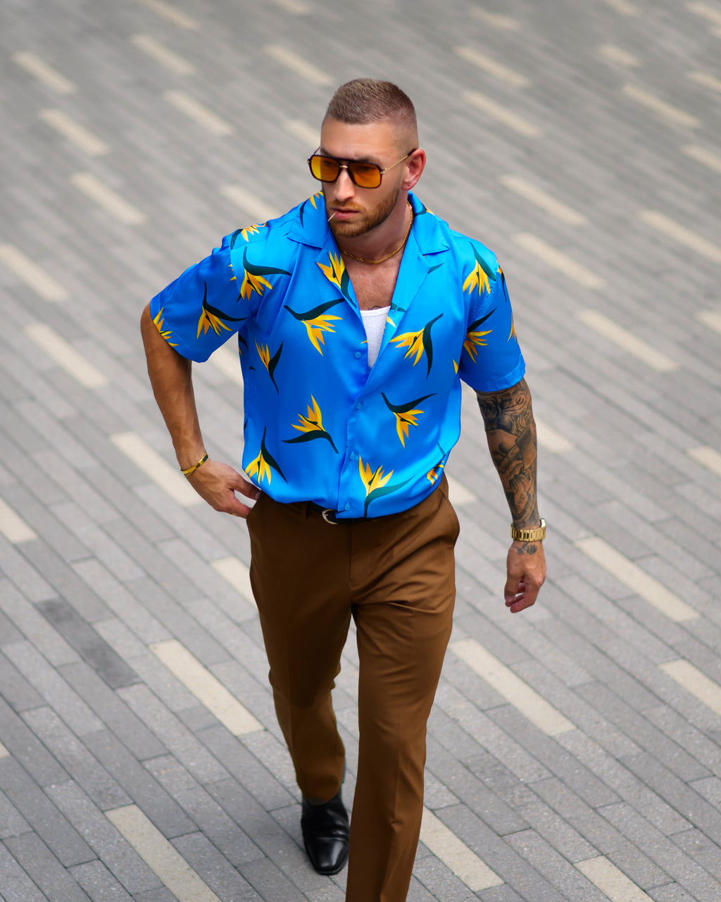 Southern Gents Camp Collar Shirt - Sky Blue Strelitzia