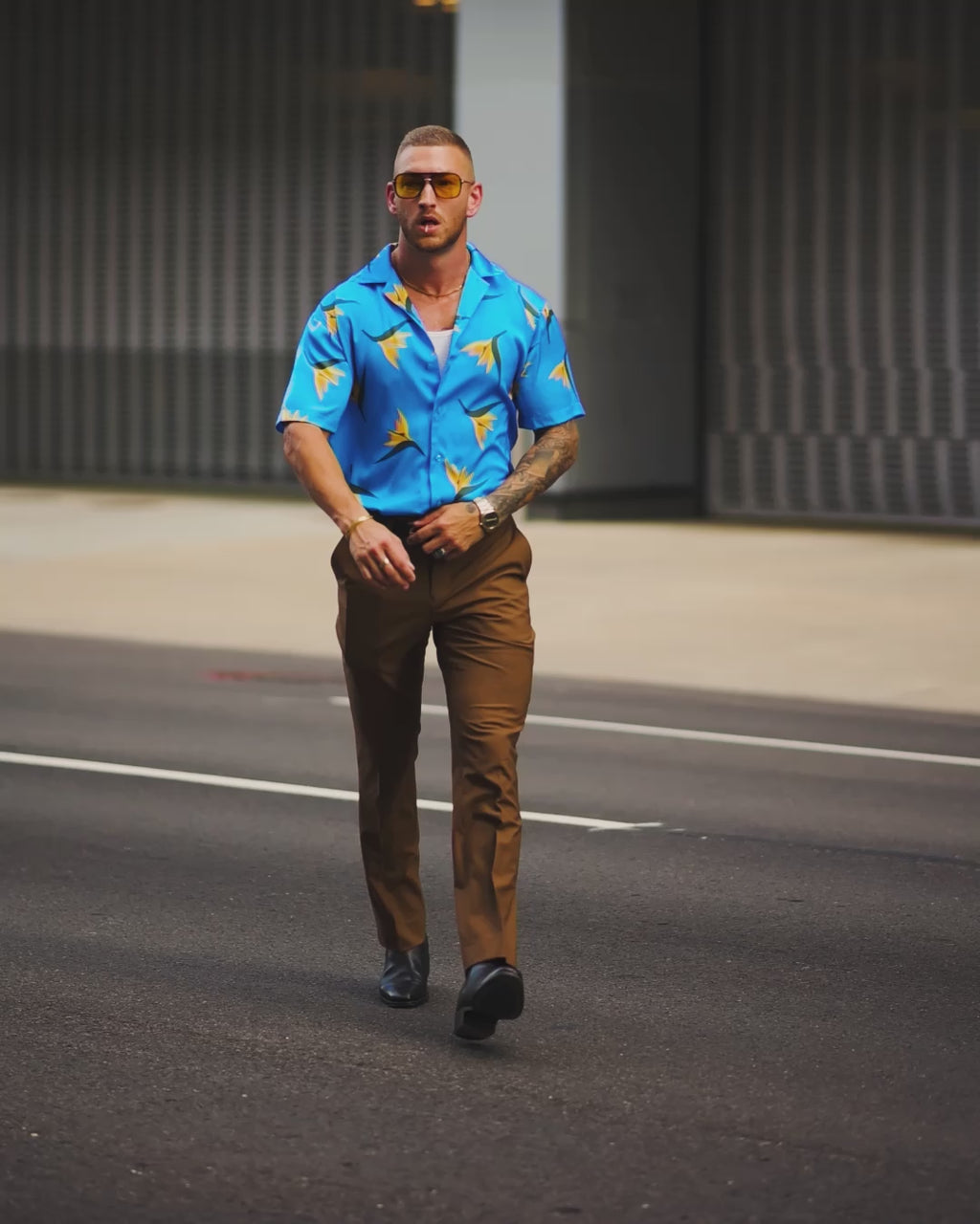 Southern Gents Camp Collar Shirt - Sky Blue Strelitzia